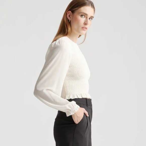 Quince Chiffon Cropped Smocked Blouse - Picture 3 of 7